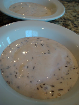 Close up of Vegan Vanilla Softserve with Chocolate Sprinkles in white bowl