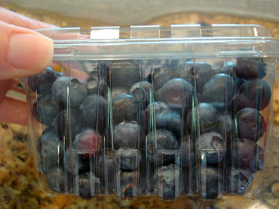 Side view of container of blueberries