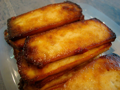 Stacked slices of Mango Ginger Maple Tofu