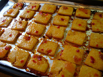 Flipped tofu in oven