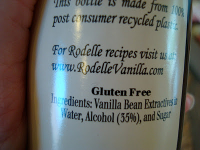 Bottom of bottle of extract saying gluten free