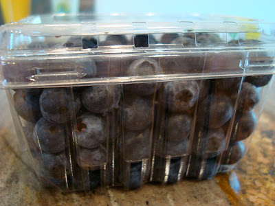 Sideview of container of blueberries