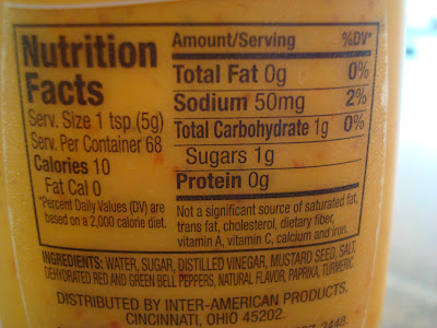 Nutrition Facts on back of Sweet Hot Mustard