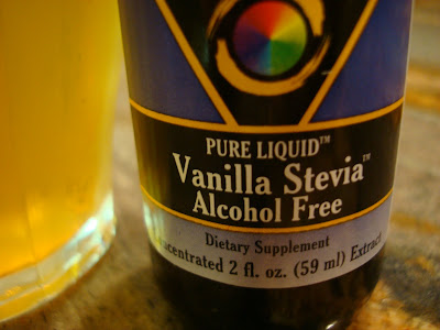 Close up of bottle of liquid vanilla stevia
