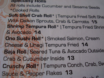 Various Sushi on menu