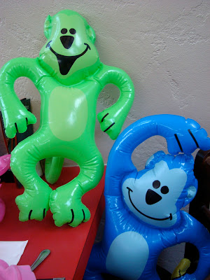 Blue and Green Blow Up Monkeys