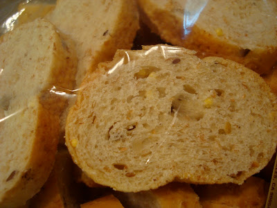 Close up of baguette slices bag