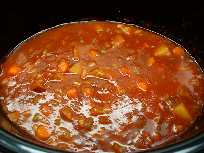 Finished Hearty Vegan Southwestern Sweet & Spicy Soup in crock pot