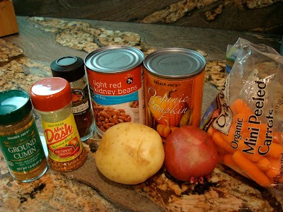 Savory Pumpkin, Potato, & Carrot Soup ingredients, mrs dash and puree