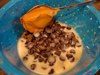 Ingredients for Chocolate Peanut Butter Fudge in bowl