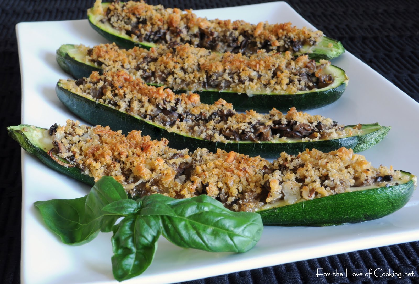 Mushroom Stuffed Zucchini with Parmesan Panko Topping For the Love of
