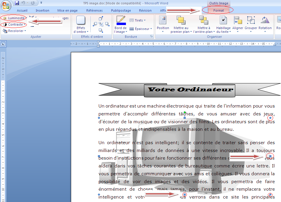 Exercice Corrigé Images dans msword 2007 TP Images Mise en forme