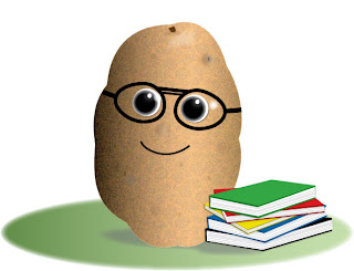 image of cartoon potato with glasses and a stack of books