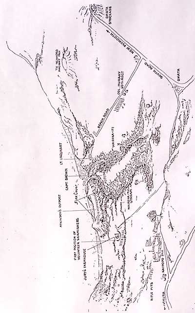 Drawing of Waireka Battlefield. The Blue Jackets Approached the Pah Along the South Road to Omata