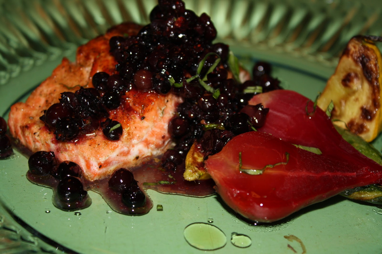 Salmon with Wild Blueberry Salsa and Roasted Beets