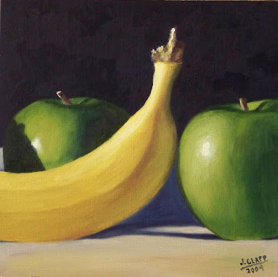 banana+with+two+green+apples+6x6+cradled+hardboard.jpg