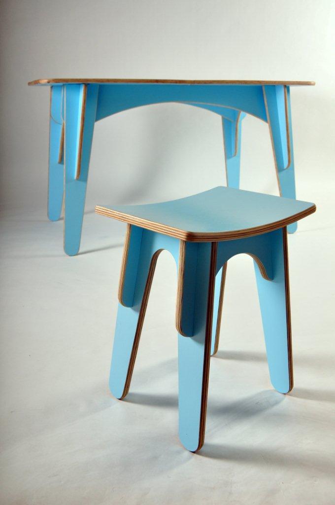 Flat-packable plywood stool