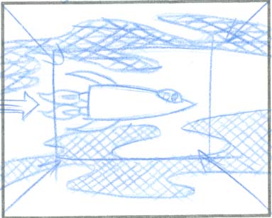 pencil sketch of a rocketship flying