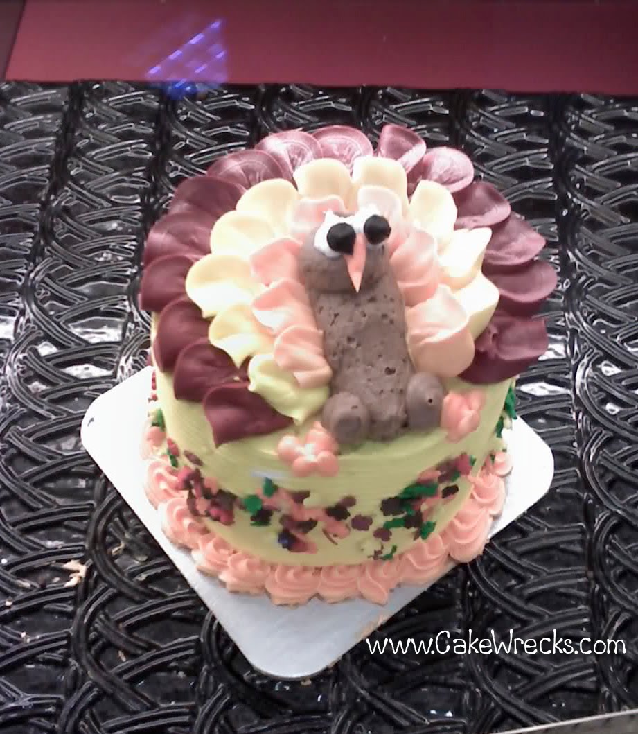 Turkey cake made using Wiltons Sweet Baby Duck cake pan. Tail feathers are  made by spreading melted Wilton's Candy Mel…