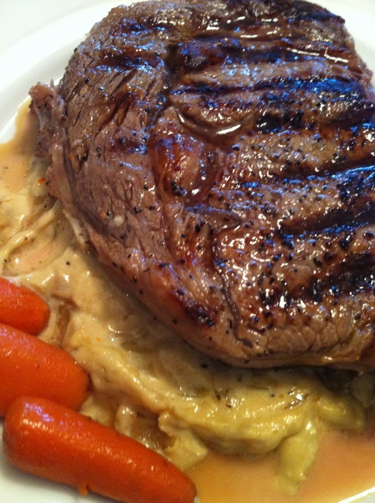 Domestically Dreaming... Grilled Ribeye Steak with Onion Blue Cheese Sauce