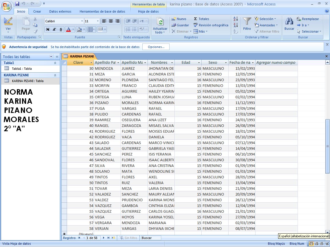 Base de datos en ACCESS mayo