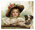 Sweet Little Girl Fishing w Her Doggy Vintage Print