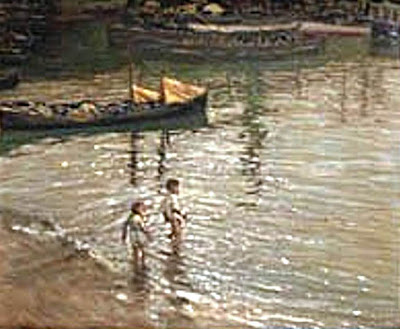 Niños bañandose en la playa Niños bañandose en la playa, Enrique Martínez Cubells, Pintor español, Pintores españoles, Martínez Cubells, Paisajes de Enrique Martínez Cubells, Pintores Valencianos
