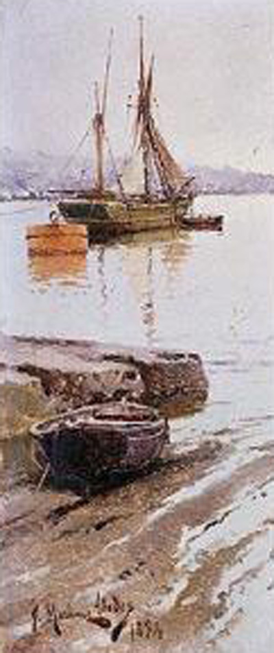 Vistas de un puerto Vistas de un puerto, Juan Martínez Abades, Pintor español, Paisajes de Juan Martínez Abades, Pintor Martínez Abades, Pintores españoles, Pintores Asturianos, Martínez Abades