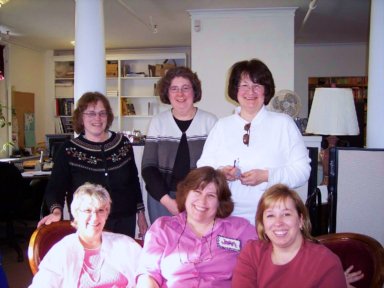 ConnecticutCrochet tats at the Bethel Library. LR: (front row) Avis, Joan our instructor, and Dee. (back row) Marietta, Priscilla and Grace