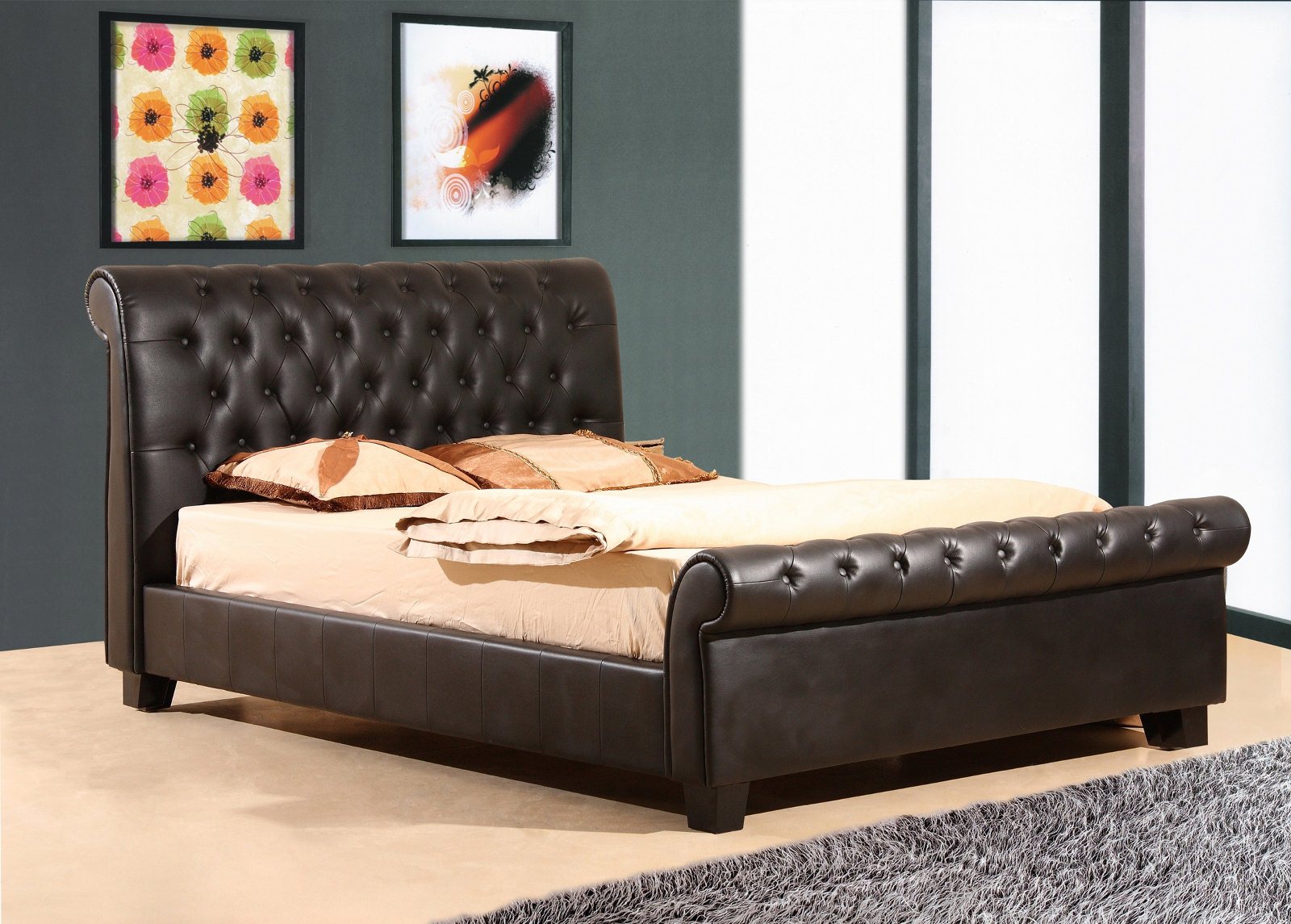 cheap leather beds with memory foam mattress