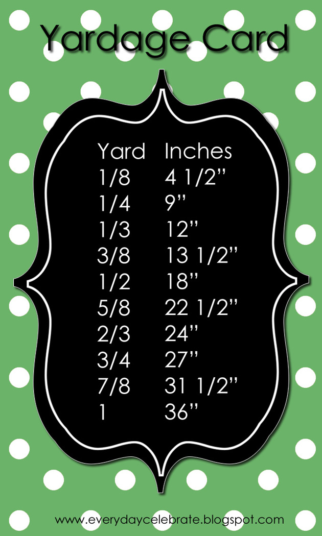 everyday celebrations sewing tips yardage card yards to feet chart