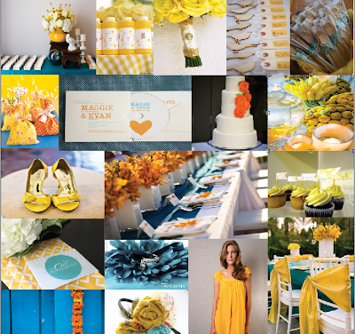 Inspiration Board Mustard Marigold and Teal teal and yellow wedding