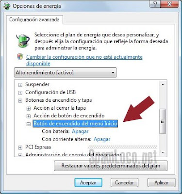 Configurando opciones de apagado de Vista en el Panel de control Configuraciones vista apagado