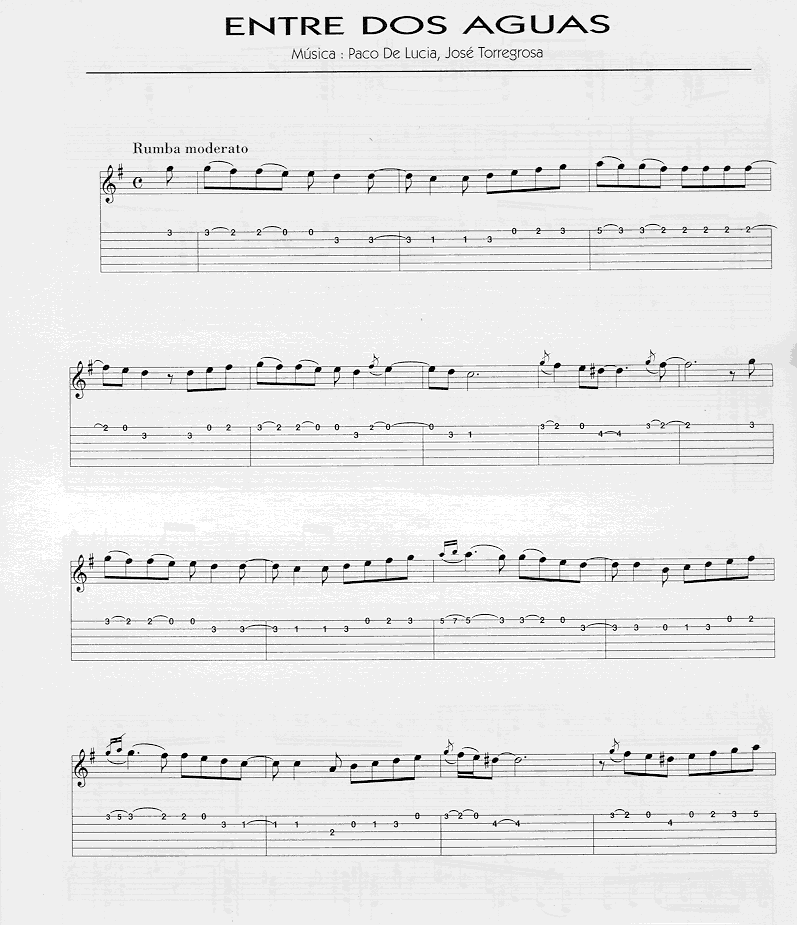 La Guitarra De Marcos Entre Dos Aguas Paco De Lucia Partitura