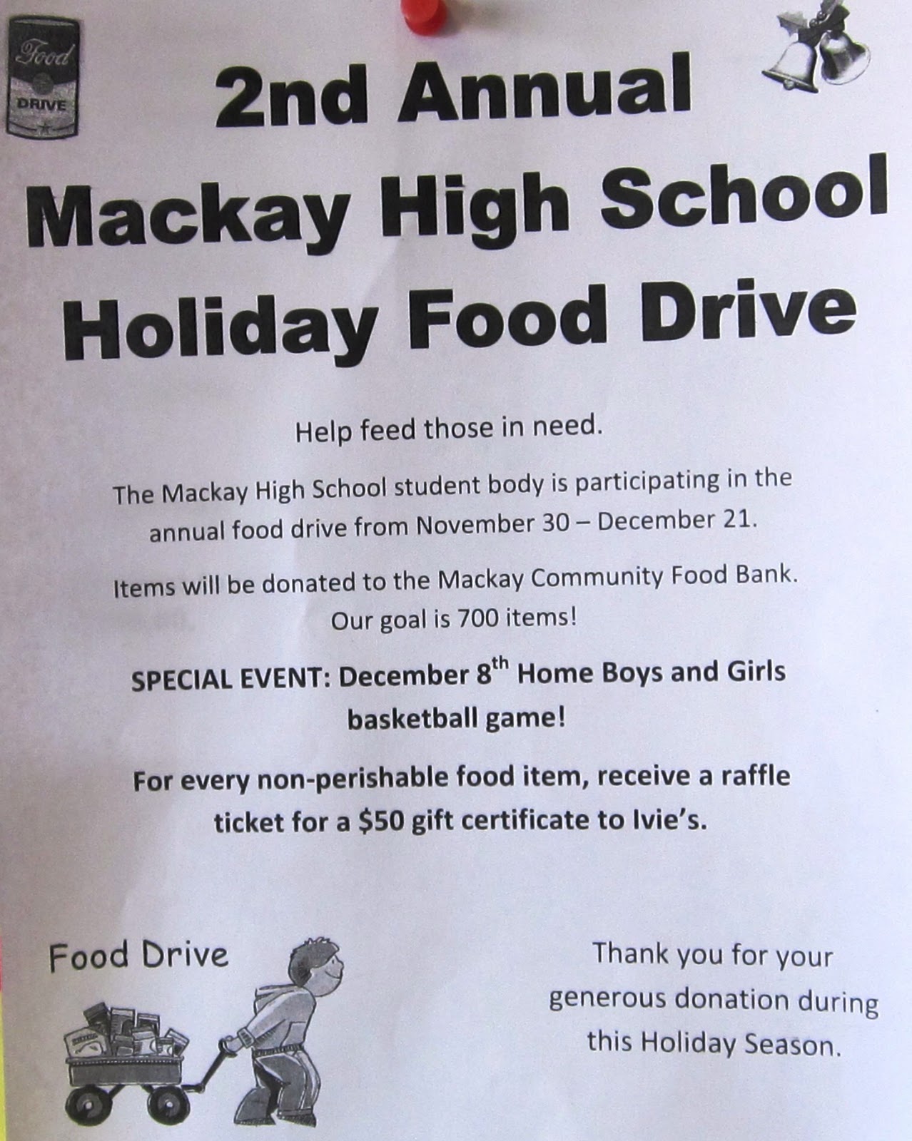 Mackay, Idaho 83251 Mackay High School Food Drive for the Mackay Food Bank