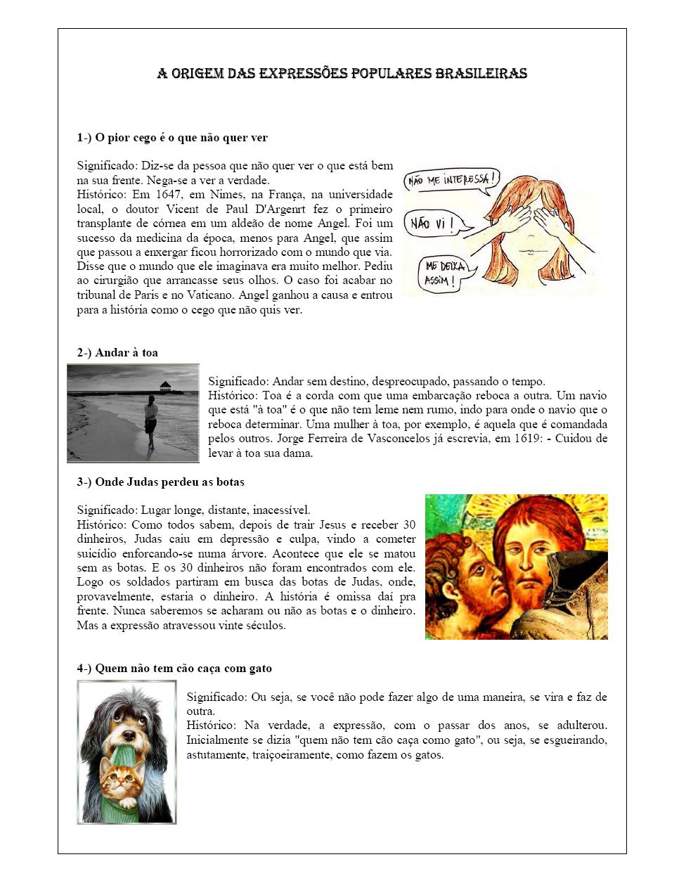 Expressões Idiomáticas Brasileiras E Seus Significados