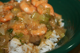 An easy shortcut cheater etouffee that uses cream soup as a roux shortcut and works well for both shrimp and crawfish.