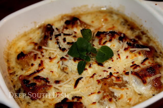 French Onion Soup Homemade French onion soup made with a beef bone enhanced broth, caramelized sweet and yellow onion, and finished with croutons and cheese.