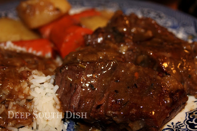 Oven Braised Pot Roast with Vegetables Chuck roast, braised low and slow in the oven in a light roux with pot roasted veggies - it's a classic Sunday roast.