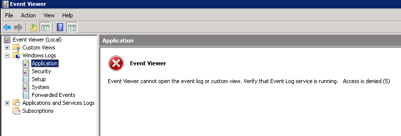 não é possível desbloquear o visualizador de eventos windows 2008