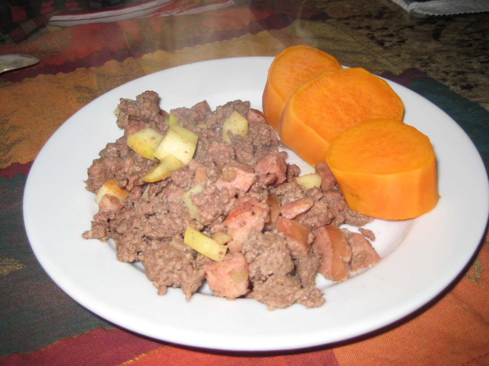 performance cooking Beef & Sausage Hash w/ apple and yams
