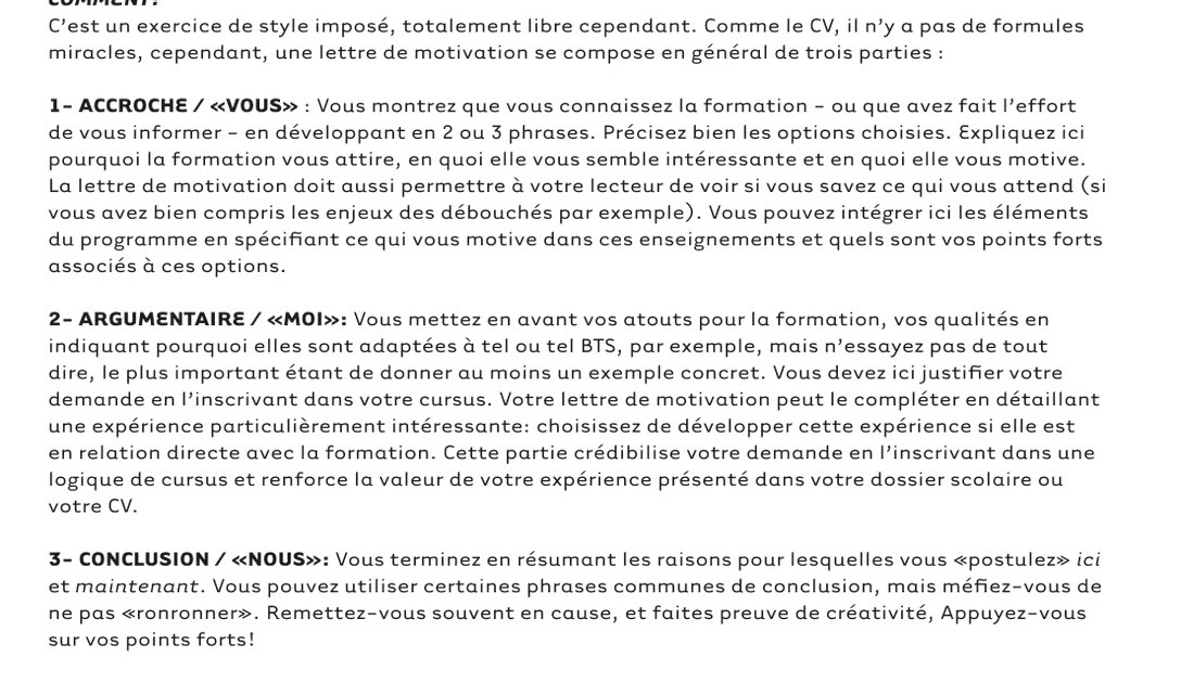 Lettre de motivation pour une admission parallèle écoles Le 