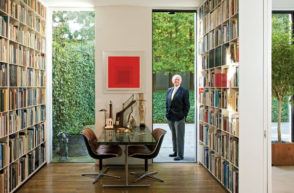 Architect Hugh Newell Jacobsen and His Egg Crate Bookshelves