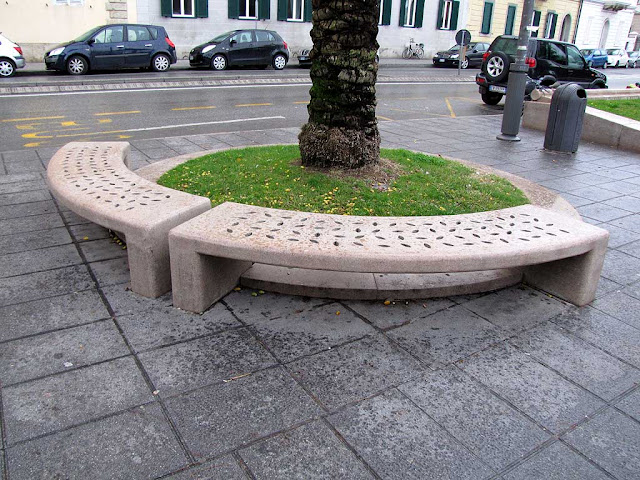 Curved stone bench, seafront promenade, Livorno