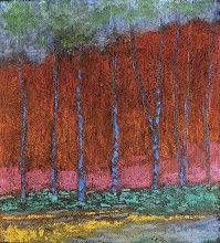Red Behind Trees    8 x 12 appx