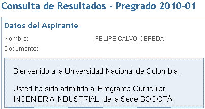 Resultados examen de admisión UN