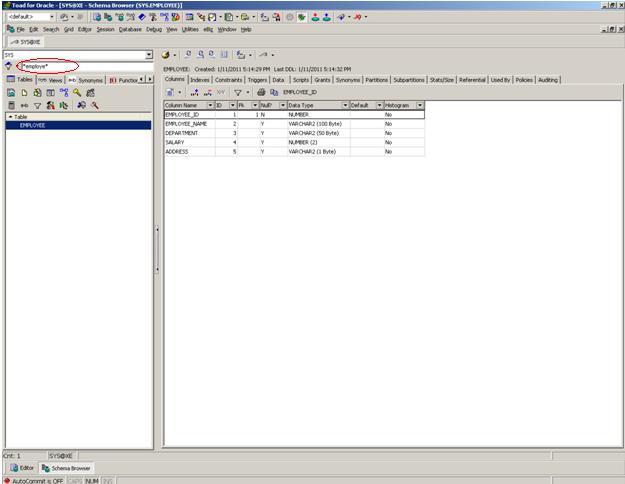 Create Tables in Oracle Database using TOAD
