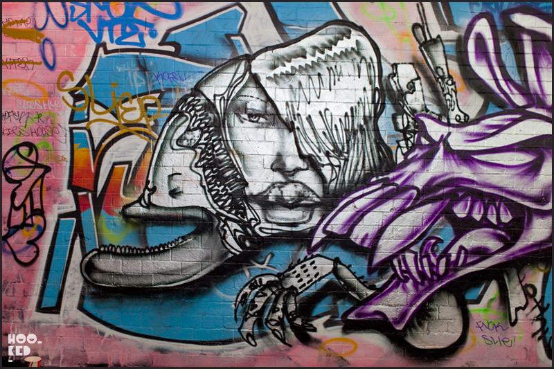 Street Art work in South London's Leake Street by American artist David Choe and DVS