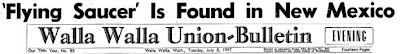Flying Saucer is Found in New Mexico - Walla Walla Union-Bulletin 7-8-1947