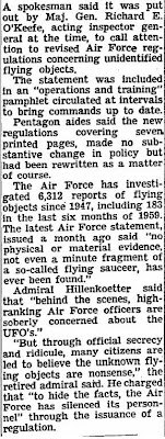 Air Force On Saucers Cited - New York Times - 2-28-1960 (B)